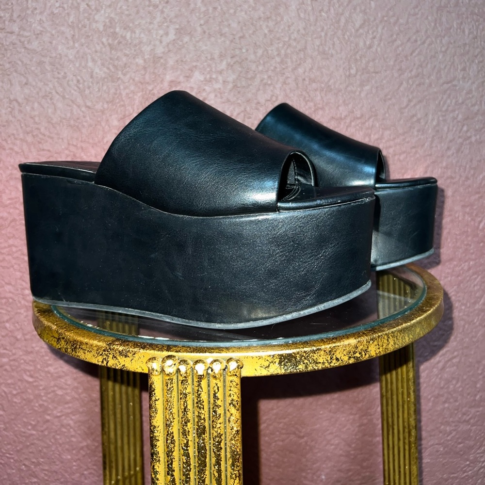Black faux leather ASOS platform sandals